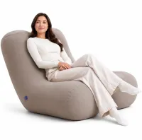 Inflatable Lounge Chair DL-484 (up to 115 kg) for Relaxation—Single-Seater Frameless Sofa with Headrest, 115×96×75 cm, Beige