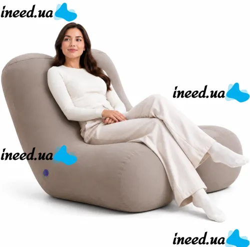 Inflatable Lounge Chair DL-484 (up to 115 kg) for Relaxation—Single-Seater Frameless Sofa with Headrest, 115×96×75 cm, Beige