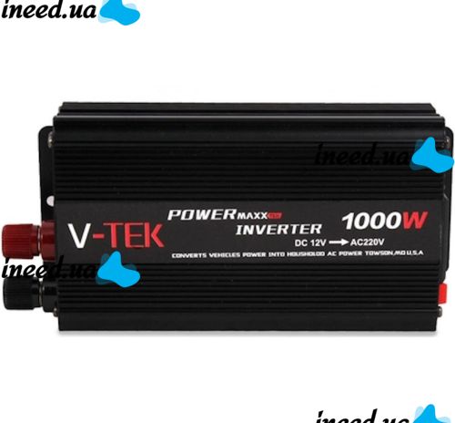 Автомобильный инвертор V-TEK PowerMaxx SSK-1000W 12V-220V, Авто преобразователь напряжения тока 12В 1000Вт от прикуривателя и аккумулятора Черный
