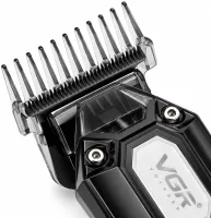 VGR V-900 5W Cordless Hair Clipper—a cordless men's trimmer for trimming beards and mustaches, featuring interchangeable attachments and a USB display