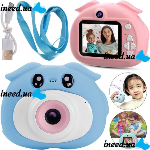Дитячий цифровий фотоапарат Infinity Kids Camera D300 Pig з іграми, Селфі камерою і відео зйомкою, акумуляторна камера для дітей від 3-х років USB