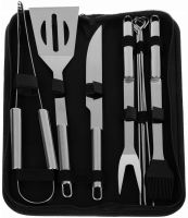 Kaminer 13001 9 in 1 grill and barbecue set Kaminer 13001 9 in 1 barbecue set, fork tongs knife stainless steel skewers in XL-1316 case
