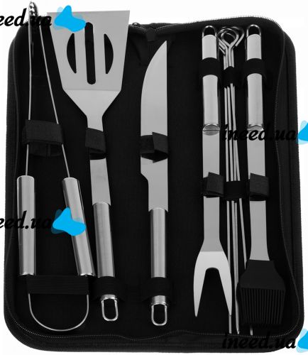 Kaminer 13001 9 in 1 grill and barbecue set Kaminer 13001 9 in 1 barbecue set, fork tongs knife stainless steel skewers in XL-1316 case