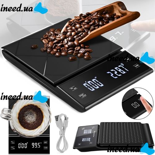 Kitchen Touch Scale Coffee Scale EK6012 up to 5 kg, cordless coffee weighing scale with LED display, timer and flat platform 4058