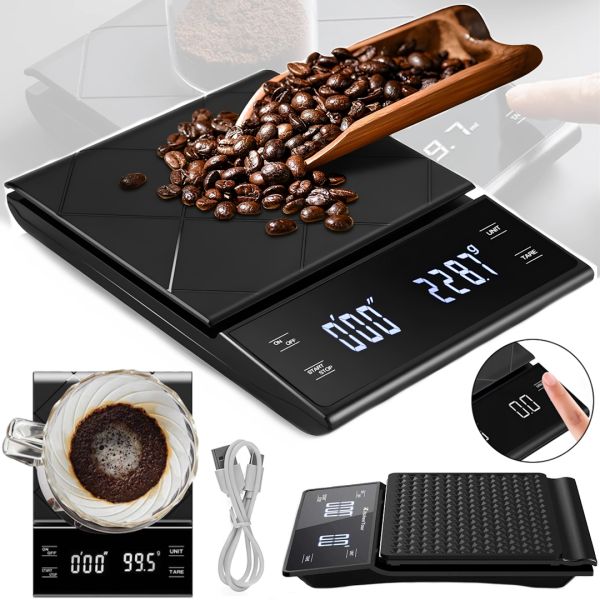 Кухонные сенсорные весы Coffee Scale EK6012 до 5 кг, аккумуляторные весы для взвешивания кофе с LED-дисплеем, таймером и плоской платформой 4058