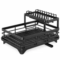 BauTech MA-336 Two-Tier Dish Dryer: Countertop Organizer with Automatic Drain Tray, 2-Tier Rack for Drying and Storage