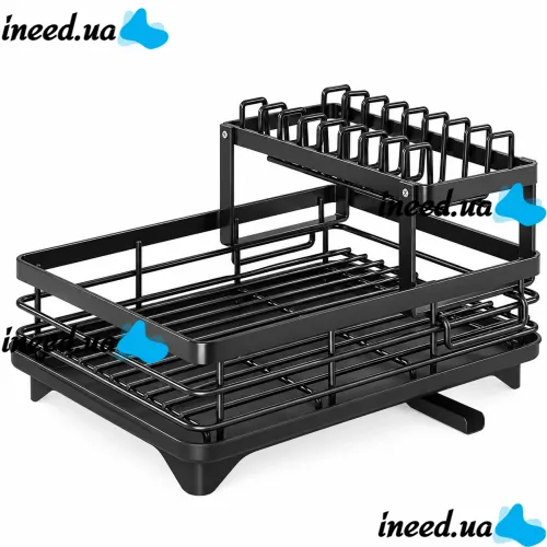 BauTech MA-336 Two-Tier Dish Dryer: Countertop Organizer with Automatic Drain Tray, 2-Tier Rack for Drying and Storage
