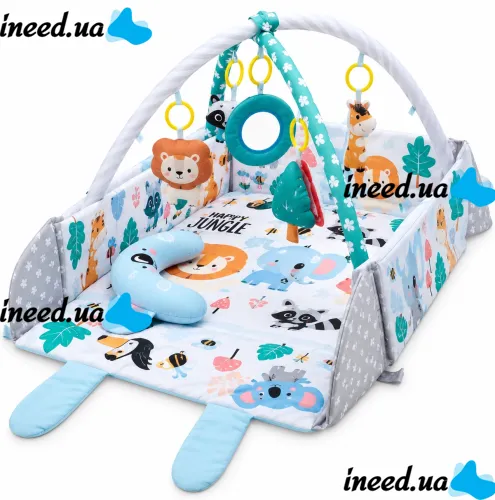 Детский развивающий коврик Ricokids Rabbit FK-2946 3в1 интерактивный манеж с мягкими бортиками, сухой бассейн с игрушками шариками для новорожденных
