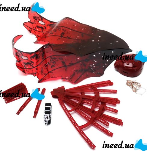 Дитячі рухливі крила Дракона Shadow Angel 2 електричні карнавальні крила на ремінцях з підсвічуванням музикою і ефектом пурхання 68 см червоні