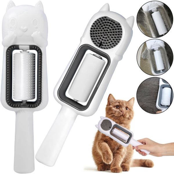 Расческа косточка для зубов Pet Brus LY-524 4 в 1 щетка для вычесывания домашних животных, многоразовый липкий валик для уборки и удаления шерсти