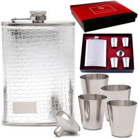 Gift men's set flask with stacks of Silver Gap GT-21-1 6 in 1 set, a 240 ml alcohol flask, a watering can and 4 30 ml stainless steel glasses