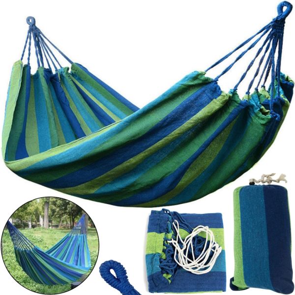 Suspended hammock 190x80 cm without slats Blue, single Mexican fabric hammock made of cotton without crossbars for recreation, summer house with cover, bag