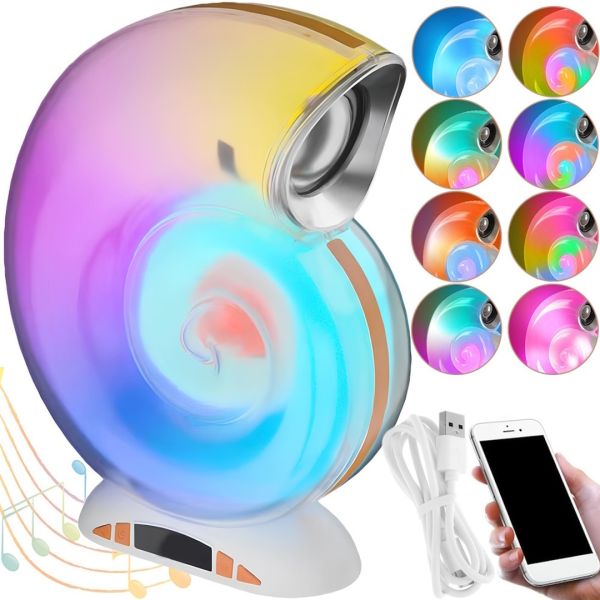 Настольная смарт лампа Улитка ночник Conch Music Lamp L-39 беспроводная аккумуляторная световая колонка с RGB подсветкой будильником и часами Bluetooth