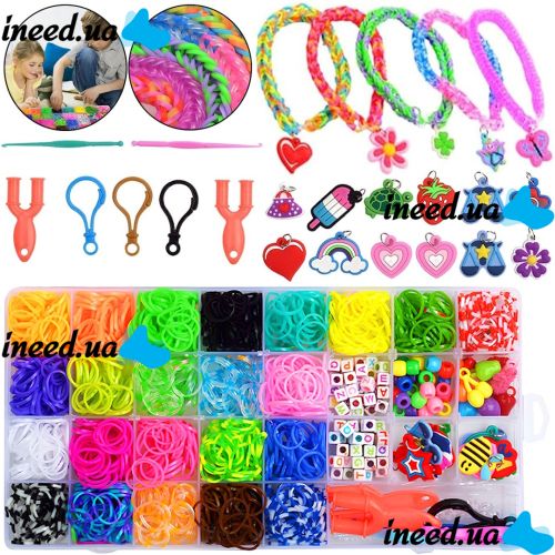 A set of elastic bands for weaving bracelets Band Accessory Case NR-2 set with a hook and holder for needlework and creativity 1500 pieces in a case from 3 years old