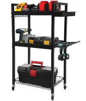 Carro MZY-857 3-tier tool cart, metal organizer rack on wheels for storing power tools and accessories