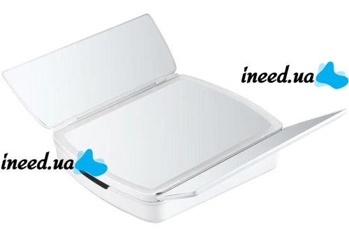 Desktop Triple Mirror with Magnification My Fold Away MA-17 Cosmetic Organizer for Storing Cosmetics and Battery-powered Makeup Backlight