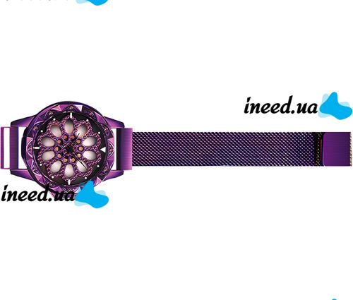 Жіночий наручний годинник Flower Diamond Rotation Watch Purple WJ-8052 з обертовим роторним циферблатом і ремінцем на магнітній застібці Фіолетові