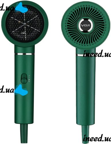 Professional hair Dryer for styling and drying VGR V-431 Green with ionization nozzle, overheating protection and cold air mode 1800W 