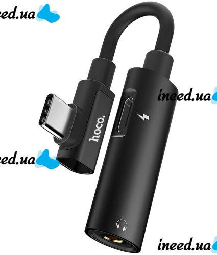 Перехідник Hoco LS19 2 в 1 Jack 3.5мм Type-C аудіо адаптер на 2 гнізда, конвертер для під'єднання зарядки та навушників до телефона Audio Converter