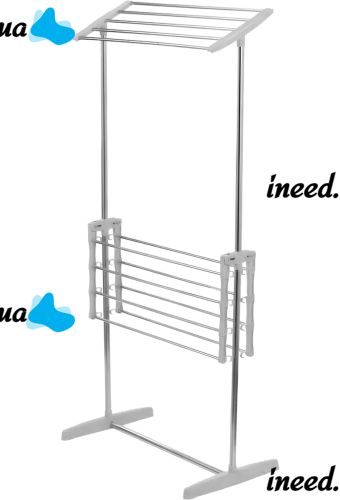 Дворівнева розкладна сушарка для білизни Mobile Folding Racks підлогова вертикальна складна вішалка, стійка сушка для одягу До 40 кг сіра