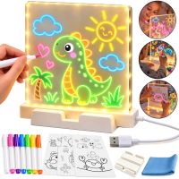 Acrylic LED Drawing Board T-466: LED Table Lamp on a Stand with Backlight and Markers for Notes, 15 x 15 cm, USB