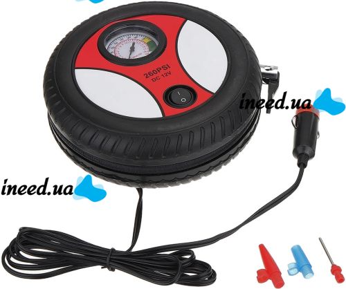Car compressor in the shape of a wheel Air Compressor H0248 260PSI 12V car compressor, pump with pressure gauge for tire pressure monitoring, car wheels