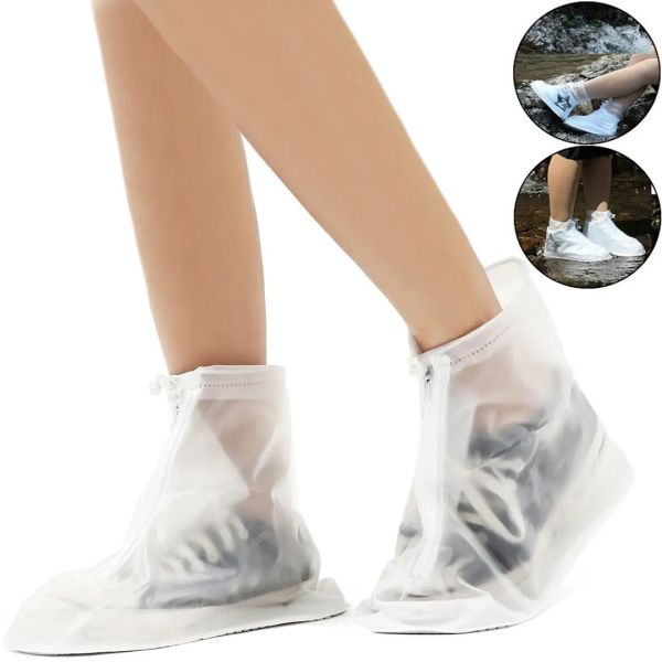 Многоразовые бахилы для обуви Adult Shoe Cover водонепроницаемые защитные чехлы дождевики на молнии с протектором от дождя и грязи Прозрачные