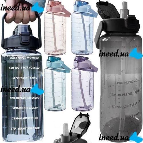 Sports Bottle with Water Drinker Water Bottle Large Gym 2L Portable Airtight Bottle with Timer, Straw and Handle for Sports