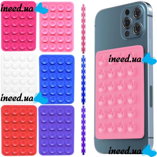Sticker Side Silicone 8x5.5cm double-sided silicone suction cup phone lipper holder, 24 suction cups for smartphone Octobuddy
