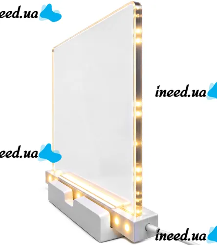 Acrylic LED Drawing Board T-466: LED Table Lamp on a Stand with Backlight and Markers for Notes, 15 x 15 cm, USB