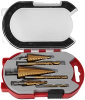 Set of Satra S-SDS6 step taper drill bits 6 pieces 4-32 mm set of titanium coated metal cutters for drill and screwdriver in a case