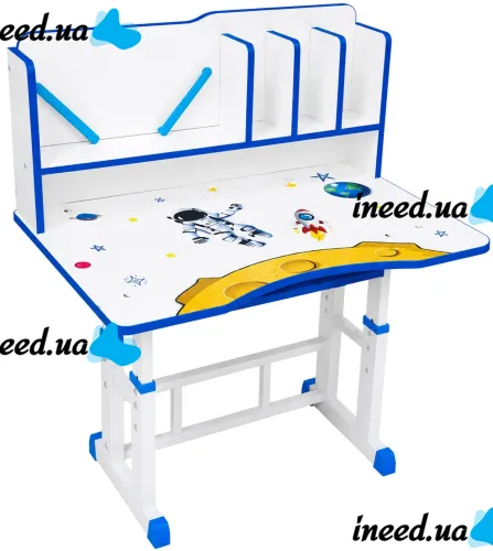 Bambi JU-5129 Convertible Children's Desk and Chair Set—Height-Adjustable Desk and Chair with Shelves and Backpack Holder, 26X-156, Blue