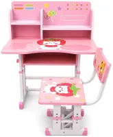 Bambi JU-5129 Convertible Children's Desk and Chair Set—Height-Adjustable Desk and Chair with Shelves and Backpack Holder, 26X-157, Pink