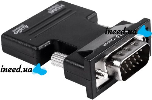 Конвертер HDMI-VGA OUT Black адаптер для перетворення сигналу 1080p з аудіо виходом, перехідник з HDMI на VGA кабель 3.5 мм jack Чорний