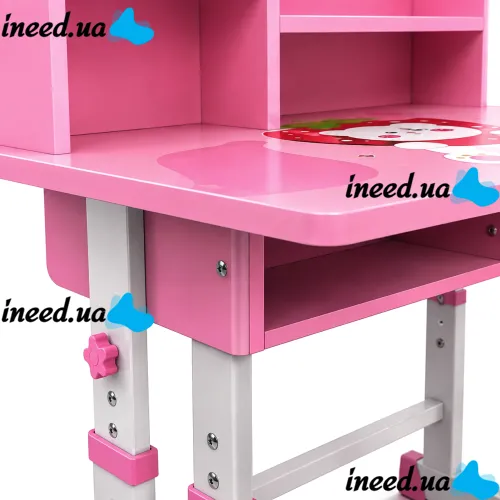 Bambi JU-5129 Convertible Children's Desk and Chair Set—Height-Adjustable Desk and Chair with Shelves and Backpack Holder, 26X-157, Pink