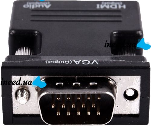 Конвертер HDMI-VGA OUT Black адаптер для перетворення сигналу 1080p з аудіо виходом, перехідник з HDMI на VGA кабель 3.5 мм jack Чорний