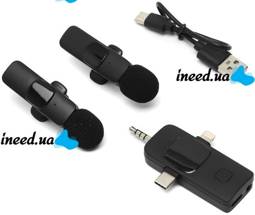 Петличний подвійний мікрофон Wireless Microphone K15 петличка з прищіпкою на одяг 2 мікрофони Type-C Lightning з шумозаглушенням для блогера K-15