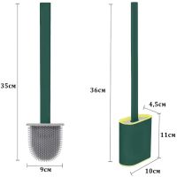 Toilet brush with a flexible silicone flat brush for cleaning the toilet bowl NJ-497 Green with wall mounting, hinged brush 10 x 4.5 x 36 cm