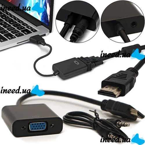 Конвертер HDMI на VGA універсальний відеокабель, адаптер перехідник для перетворення сигналу, аудіо вхід 3.5 mm Converter 1080P USB 34103