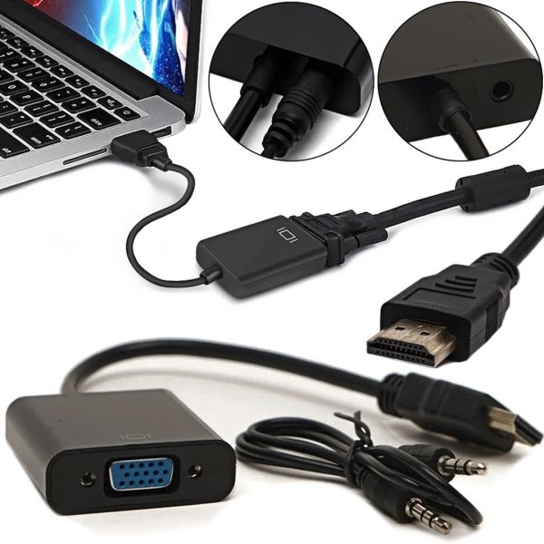Конвертер HDMI на VGA универсальный видеокабель, адаптер переходник для преобразования сигнала, аудио вход 3.5 mm Converter 1080P USB 34103