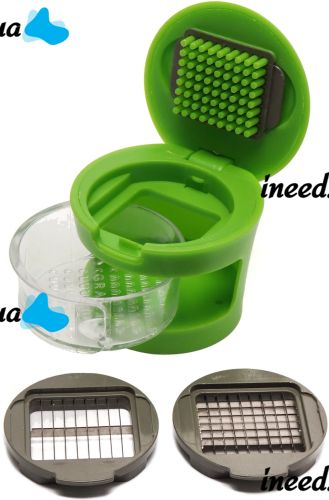 Ручний прес подрібнювач часнику Garlic Chopper кухонна чеснокодавка для дрібних продуктів, часничниця зі знімним контейнером і насадками Зелена