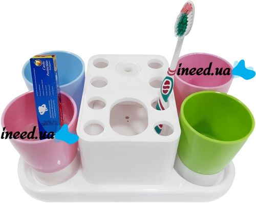 Органайзер для зубних щіток з дозатором пасти Happy Family Wash Gargle Suit RY-808 настільний тримач підставка на 4 склянки для аксесуарів Білий