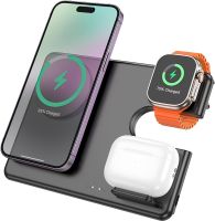 Wireless Charger Hoco Qi Geek Folding Black 3 in 1 Magnetic Charging Magsafe for Phone and Headphones IOS Android Type-C CQ1 Black