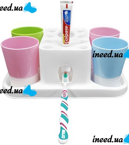 Органайзер для зубних щіток з дозатором пасти Happy Family Wash Gargle Suit RY-808 настільний тримач підставка на 4 склянки для аксесуарів Білий