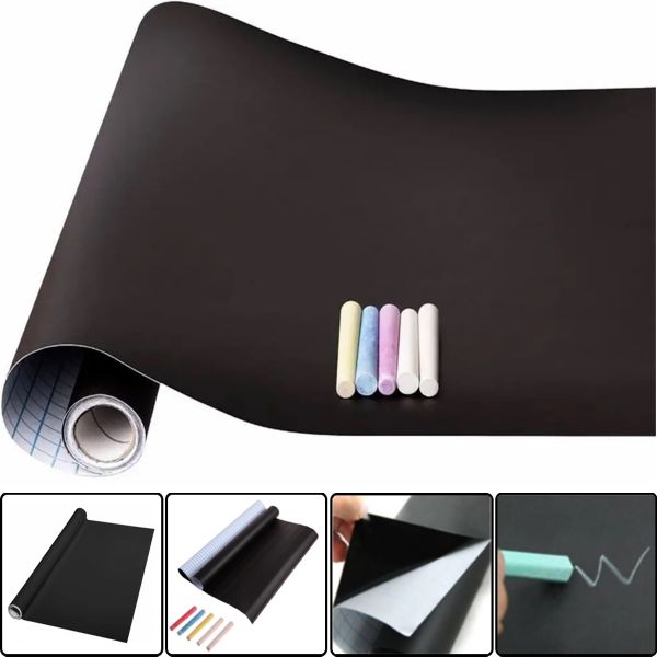 Настенная пленка для рисования мелом Black Board Sticker GS-0668 200x60 см + 5 мелков, Самоклеящаяся детская художественная наклейка на стену 