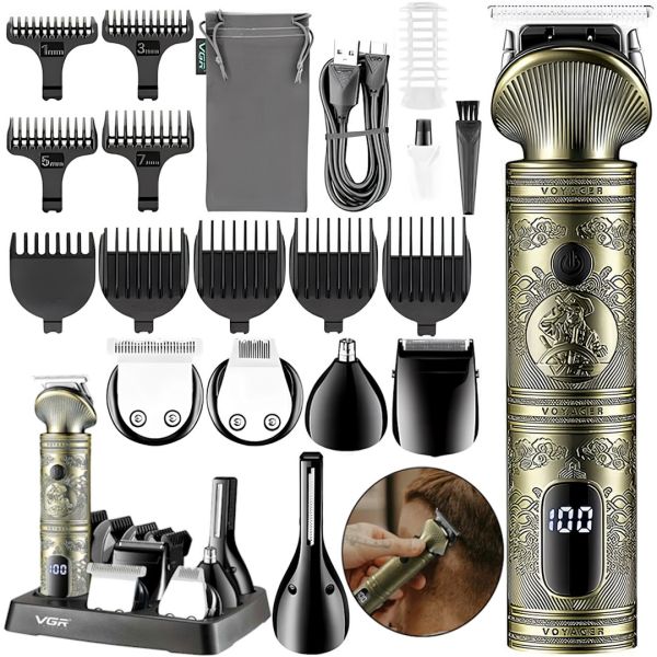 VGR V-106 Cordless Rechargeable Hair Clipper 6 in 1 Male Edging USB Beard and Moustache Trimmer with Replaceable Nozzles V106