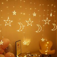 Внутрішня гірлянда штора Місяць Зірки Star Moon Style теплий білий 2.5х1 м 138 LED діодів WW, Світлодіодна гірлянда-Завіса на вікно 2. 5мх1м 220V
