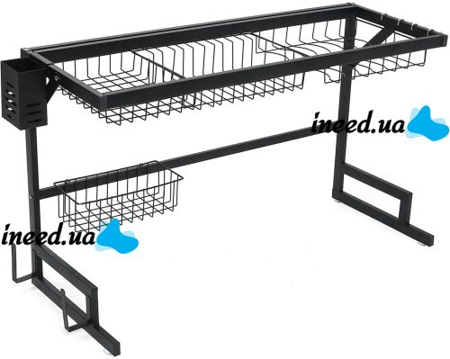 Сушарка для зберігання посуду над раковиною Storage Shelf Sink Rack XL - 738 двоярусна полиця для сушіння, настільний органайзер на мийку XY-6203 Чорний