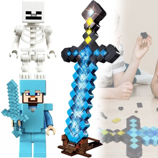 Детский конструктор Minecraft My World 6071 на 1441 LED деталей, световой алмазный меч с подсветкой и фигурками Стив и Скелет Майнкрафт от 6 лет