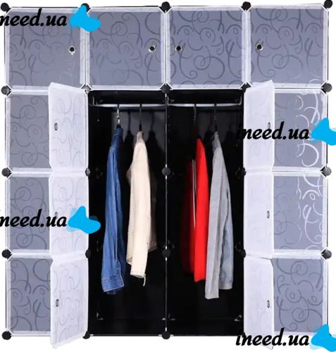 Складаний шафа органайзер для речей Storage Cube Cabinet МР 416-102 146х37х146 см Пластикова тумба на 16 секцій поличка для одягу та взуття Чорна